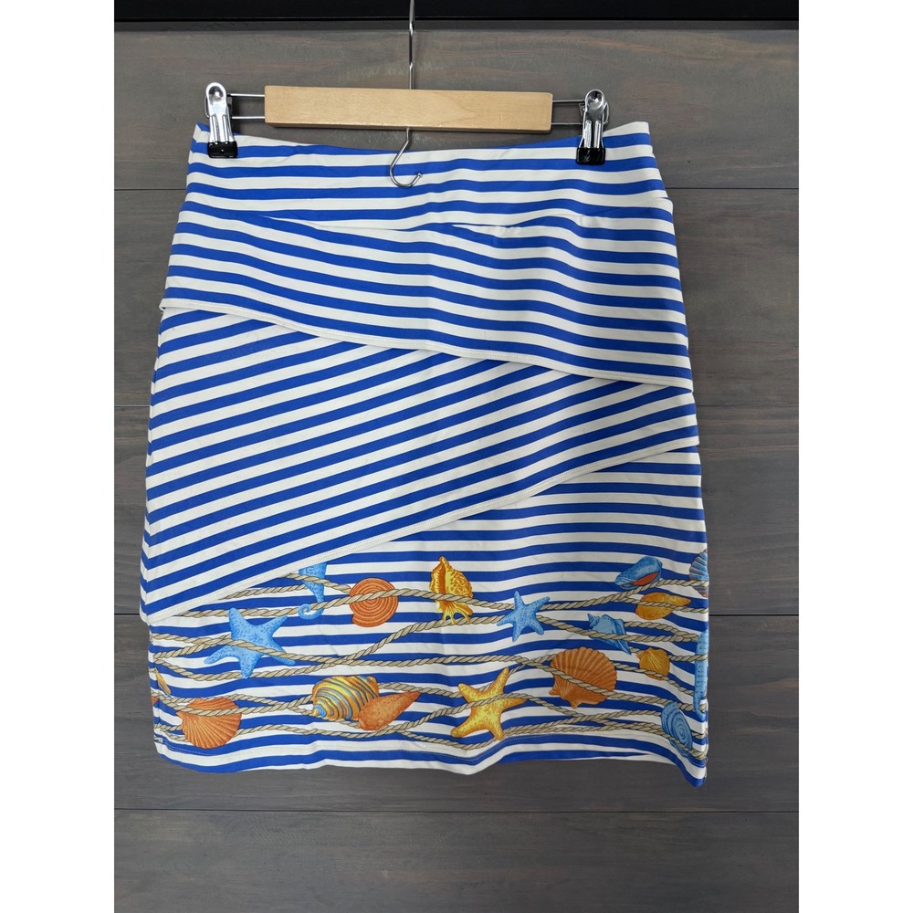 J McLaughlin Blue White Striped Seashell Coastal Nautical Mini Skirt Small